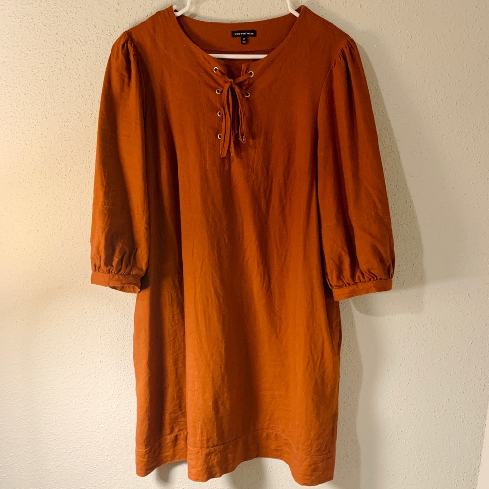 Who What Wear Amber/Orange Tie-Front Dress Size M